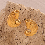 E.B.belle-pendientes en forma de abanico en espiral de bola de acero inoxidable 316L, accesorios chapados en oro de 18K, joyería creativa