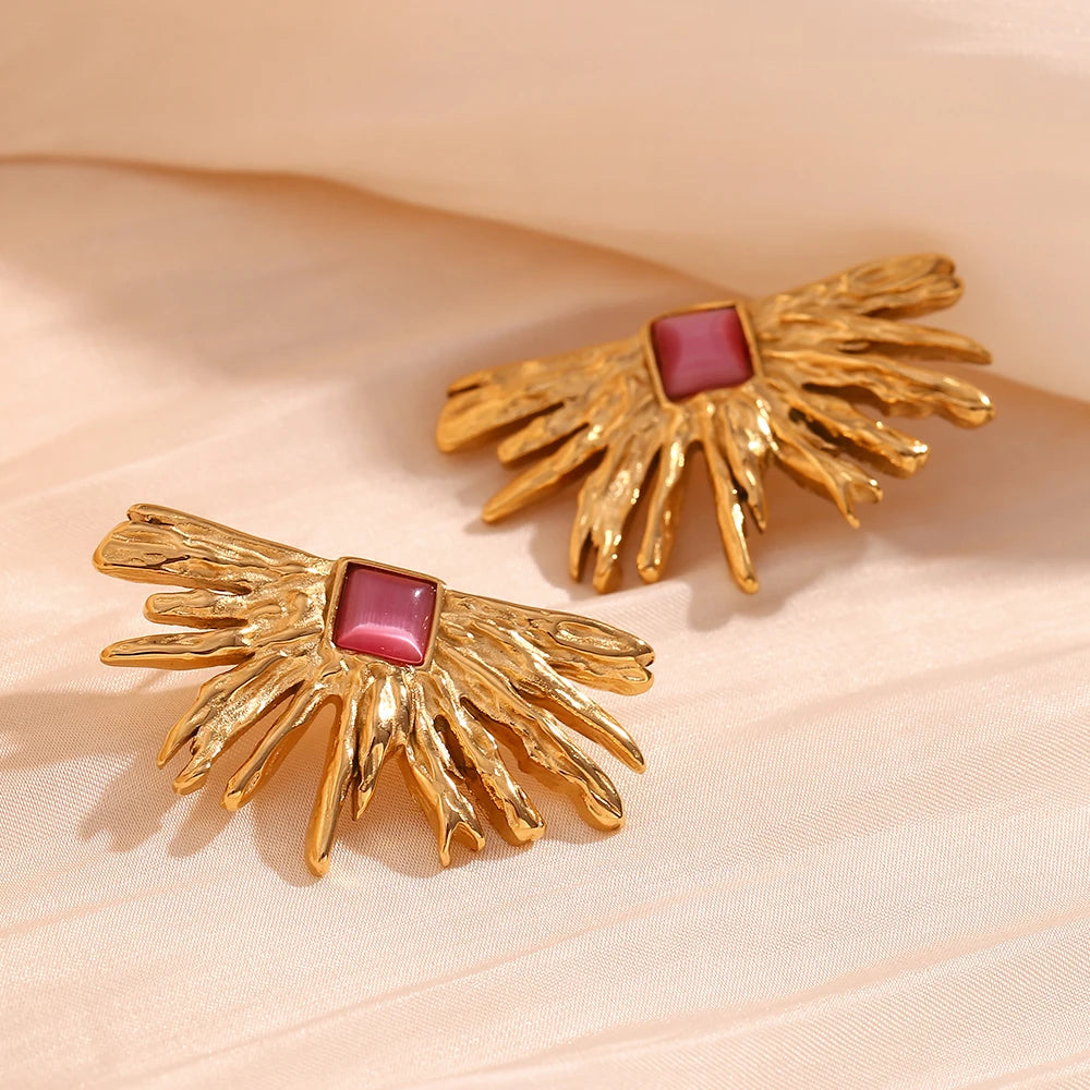 E.B.belle-pendientes de ágata roja en forma de abanico para mujer, aretes irregulares de acero inoxidable 316L, regalo chapado en oro de 18K