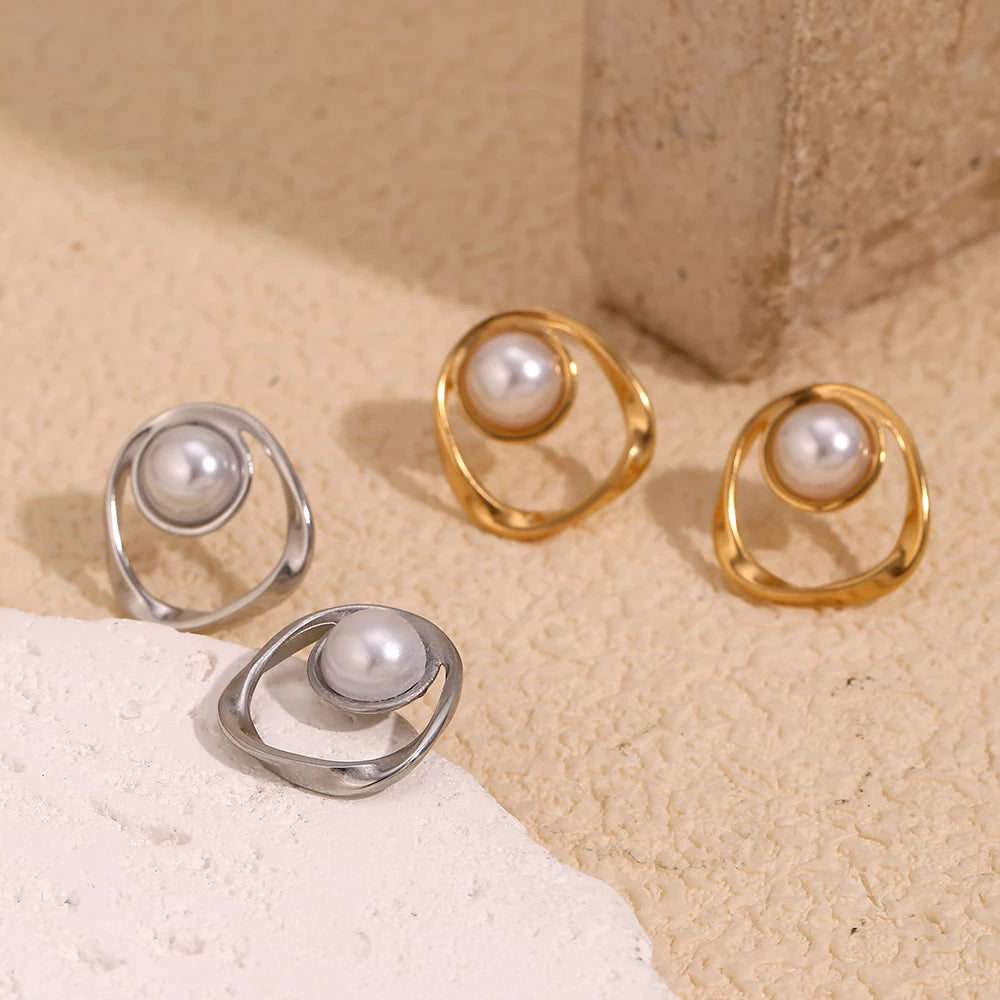 plateado con perlas de imitación, estilo minimalista, joyería de acero inoxidable para fiesta