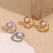 E.B.belle-pendientes redondos huecos de Color dorado/plateado con perlas de imitación, estilo minimalista, joyería de acero inoxidable para fiesta