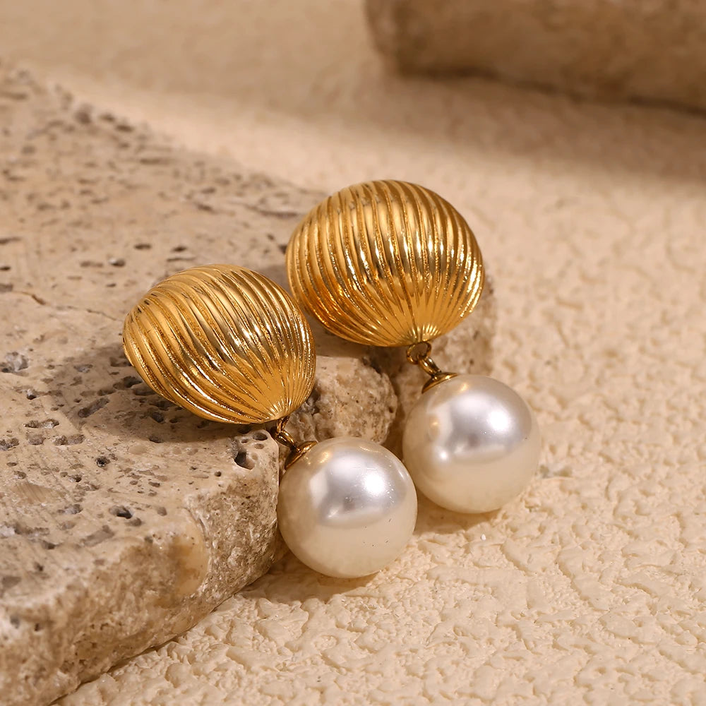 E.B.belle-pendiente con forma de globo aerostático para mujer, colgante de perla de imitación, joyería elegante de moda, acero inoxidable, hipoalergénico