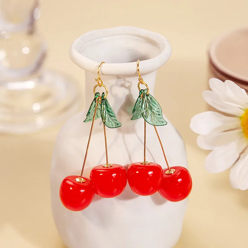 Pendientes con temperamento de cereza de cristal rojo para mujer, joyería de fiesta personalizada, regalos, nueva moda
