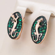 Pendientes Kinel de gota de lagarto de circón Natural verde intenso para mujer 585 chapado en oro rosa y negro joyería Punk diaria de animales Vintage