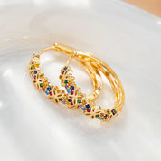 Pendientes de aro de piedra de circón con flor de arcoíris para mujer, joyería de boda de Color dorado de lujo para mujer