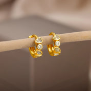 Pendientes de aro verdes de circón minimalistas para mujer, aretes de botón de oreja de círculo pequeño de acero inoxidable, joyería de moda