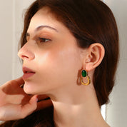 E.B.belle-pendientes de circonita verde con forma ovalada, estilo clásico, chapado en oro de 18 quilates, joyería de oreja de acero inoxidable para fiesta para mujer