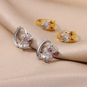 Pendientes de aro de búho de cristal para mujer, aretes de acero satinado con circonita de Animal, conejo, leopardo, elefante, oso, joyería bonita, regalo para niñas