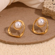 E.B.belle-pendientes redondos huecos de Color dorado/plateado con perlas de imitación, estilo minimalista, joyería de acero inoxidable para fiesta