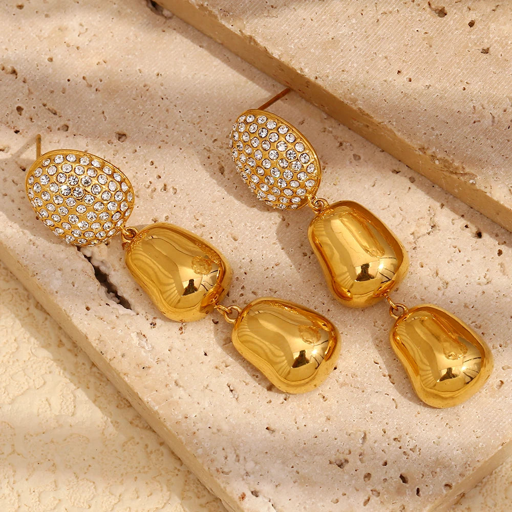 E.B.belle-pendientes colgantes de maní con circonita de lujo, de acero inoxidable, chapado en oro de 18 quilates, sin deslustre, joyería para mujer, hipoalergénica para fiesta