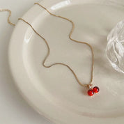 Collar con colgante de Color dorado y cereza roja vino, pendientes para mujer, collar de moda con personalidad, joyería de boda, regalos de cumpleaños