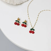 RHYSONG-collar con colgante de cereza de acero inoxidable 316L, pendientes delicados, cadena chapada en oro a la moda para mujer, regalo de joyería