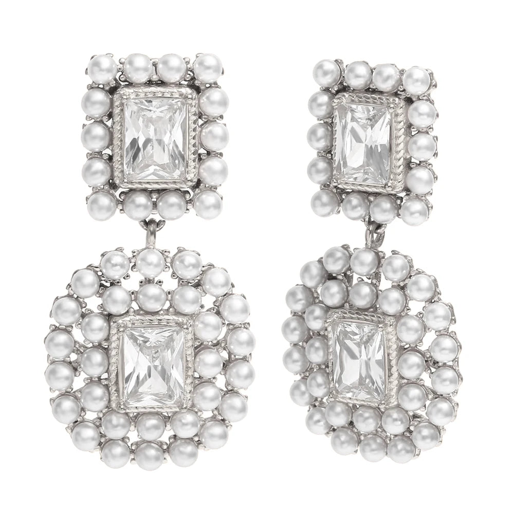 E.B.belle moda 18K chapado en oro de lujo empalmado cuadrado circón lleno de perlas pendientes mujeres fiesta joyería elegante no deslustradas