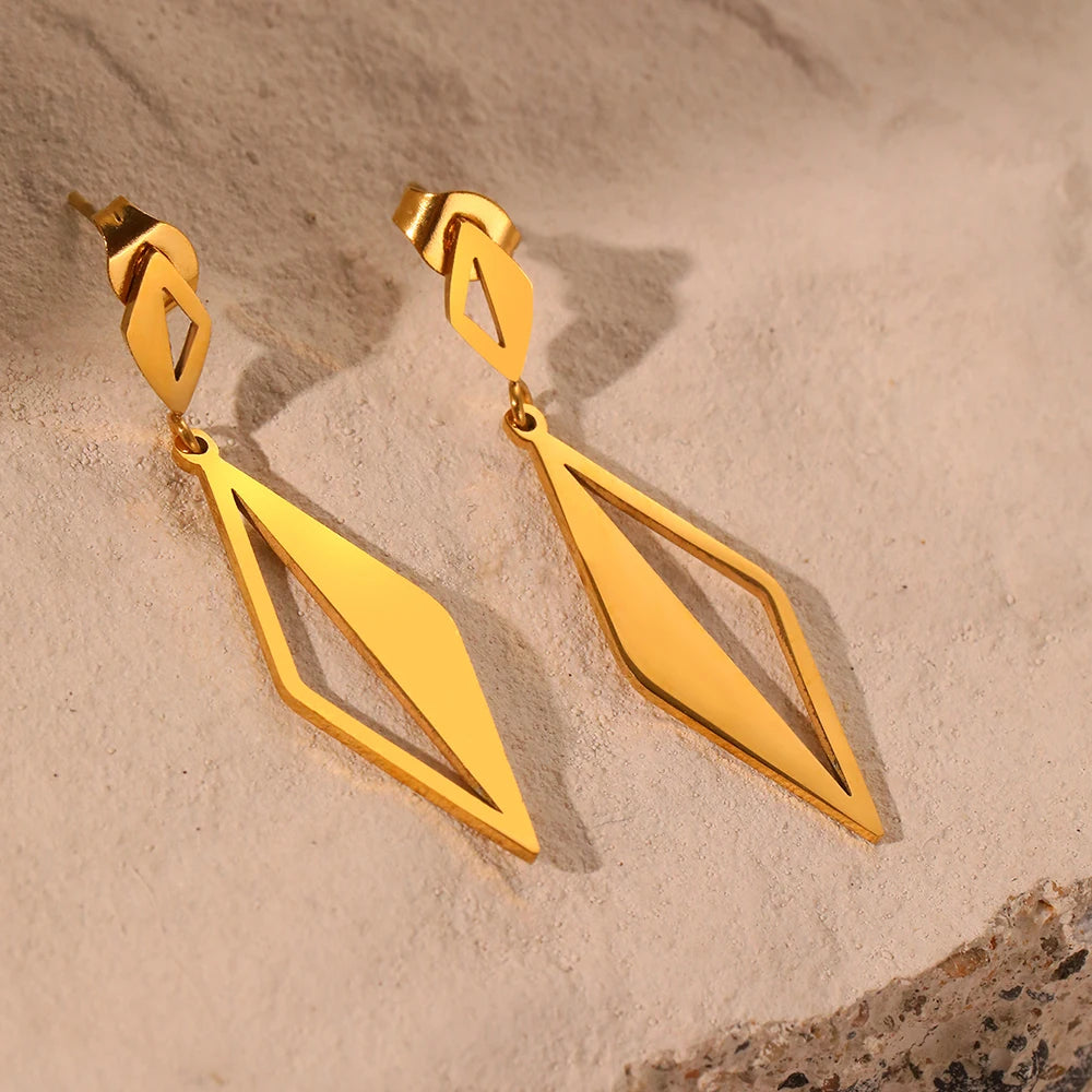 Pendientes de acero inoxidable minimalistas geométricos huecos cuadrilátero cuelgan diseño pendientes con sentido para mujer joyería uso diario nuevo