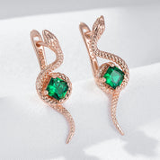 Kinel-pendientes colgantes de serpiente de circón Natural para mujer, joyería de animales Punk diaria Vintage, Color oro rosa 585, color verde intenso