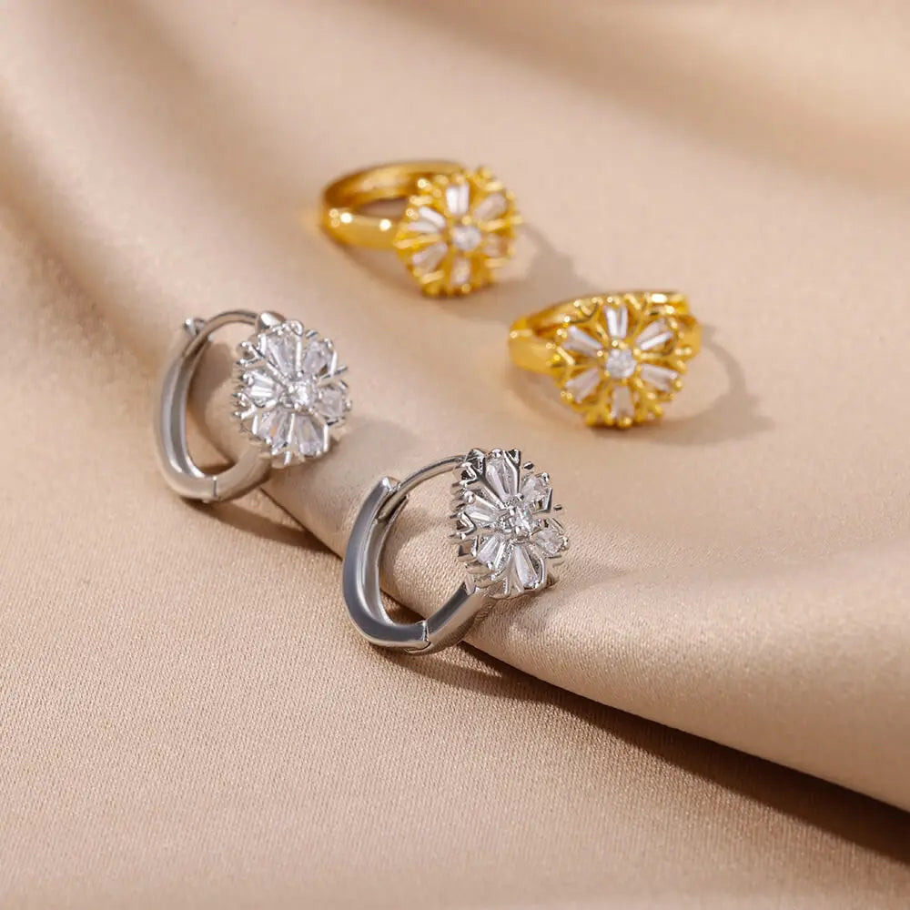Pendientes de copo de nieve para mujer, pendientes de acero inoxidable de Color dorado, tendencia 20224, joyería estética de flores de lujo para las orejas, envío gratuito