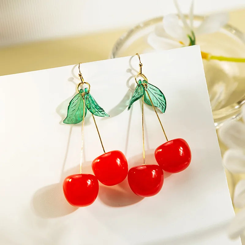 Pendientes con temperamento de cereza de cristal rojo para mujer, joyería de fiesta personalizada, regalos, nueva moda