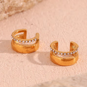 E.B.belle-pendientes de doble capa con diamantes de imitación en forma de C para mujer, aretes de acero inoxidable 316L, puños de oreja chapados en oro de 18K