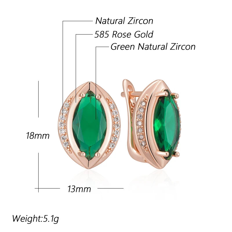 Kinel Hot 585 pendientes de gota simples de Color oro rosa para mujer moda rombo verde circón Natural joyería de boda Vintage