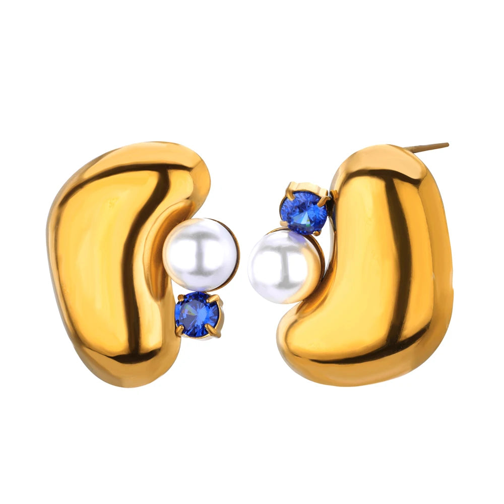 Pendientes gruesos de perlas de imitación de circón para mujer, aretes geométricos de acero inoxidable, regalo de joyería de Navidad y boda resistente al agua
