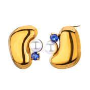 Pendientes gruesos de perlas de imitación de circón para mujer, aretes geométricos de acero inoxidable, regalo de joyería de Navidad y boda resistente al agua