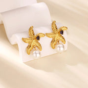 Pendientes de perlas de imitación de estrella de mar para mujeres y niñas, pendientes de acero inoxidable de Color dorado, joyería para las orejas de tendencia 2025, envío gratuito
