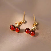 Collar con colgante de Color dorado y cereza roja vino, pendientes para mujer, collar de moda con personalidad, joyería de boda, regalos de cumpleaños