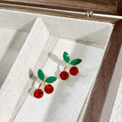 Pendientes de tuerca de cereza roja con diamantes de imitación para mujer, aretes pequeños y frescos, aretes de fruta dulce, temperamento, regalos de joyería de fiesta avanzados