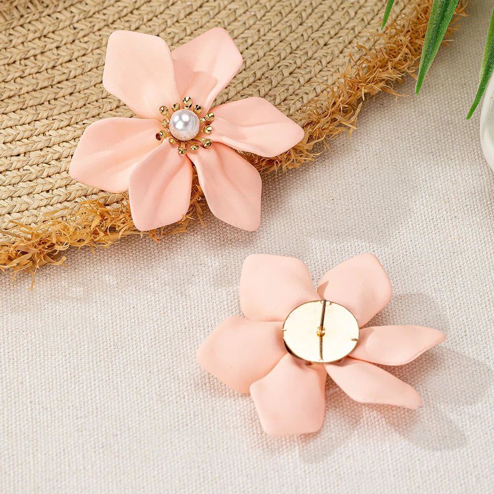 Pendientes de tuerca para mujer, flor, perla de imitación, Retro, elegancia, temperamento, regalo de fiesta, joyería de moda OL CE227