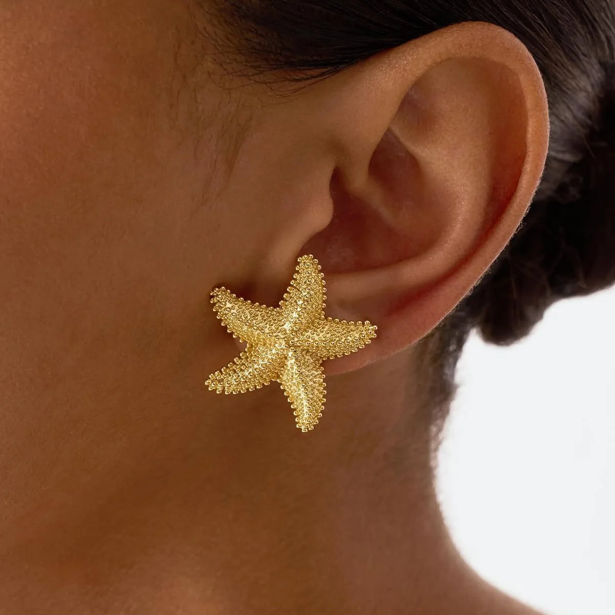 Pendientes de Metal con forma de estrella de mar de Color dorado Vintage para mujer, joyería de vacaciones con personalidad de estilo europeo y americano, accesorio diario