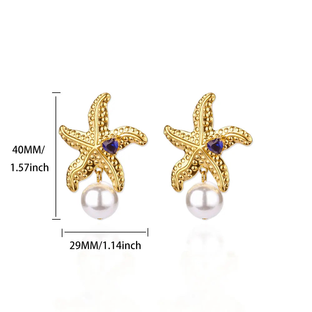 Pendientes de perlas de imitación de estrella de mar para mujeres y niñas, pendientes de acero inoxidable de Color dorado, joyería para las orejas de tendencia 2025, envío gratuito