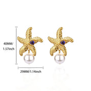 Pendientes de perlas de imitación de estrella de mar para mujeres y niñas, pendientes de acero inoxidable de Color dorado, joyería para las orejas de tendencia 2025, envío gratuito