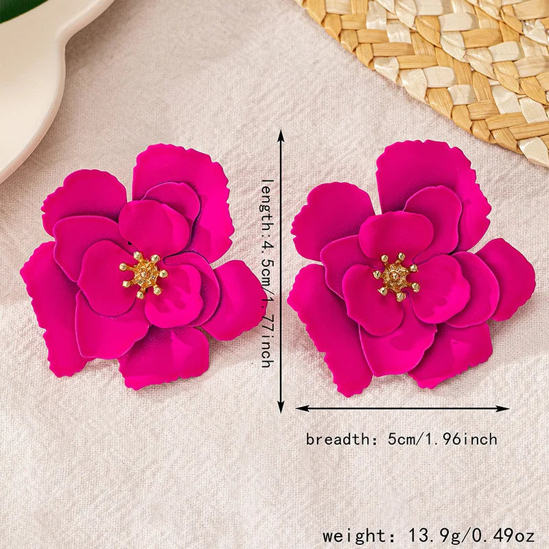 Pendientes de tuerca para mujeres y niñas, esmalte colorido, tamaño grande, forma de flor, accesorios para las orejas, joyería geométrica de moda AE163