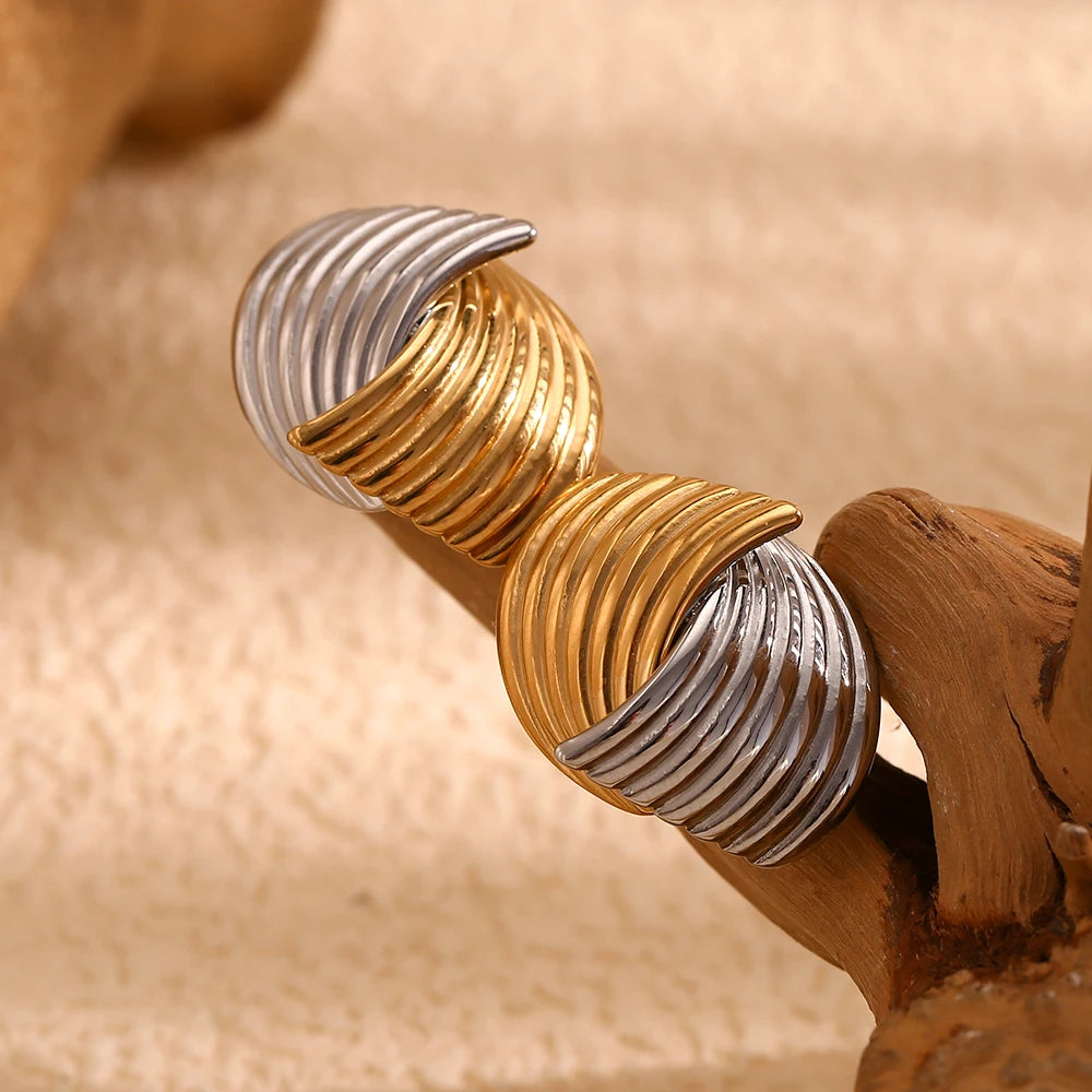 E.B.belle-pendientes cruzados con líneas en forma de abanico para mujer, mezcla de colores, acero inoxidable de alta calidad, oro de 18 quilates, sin deslustre, regalo de joyería