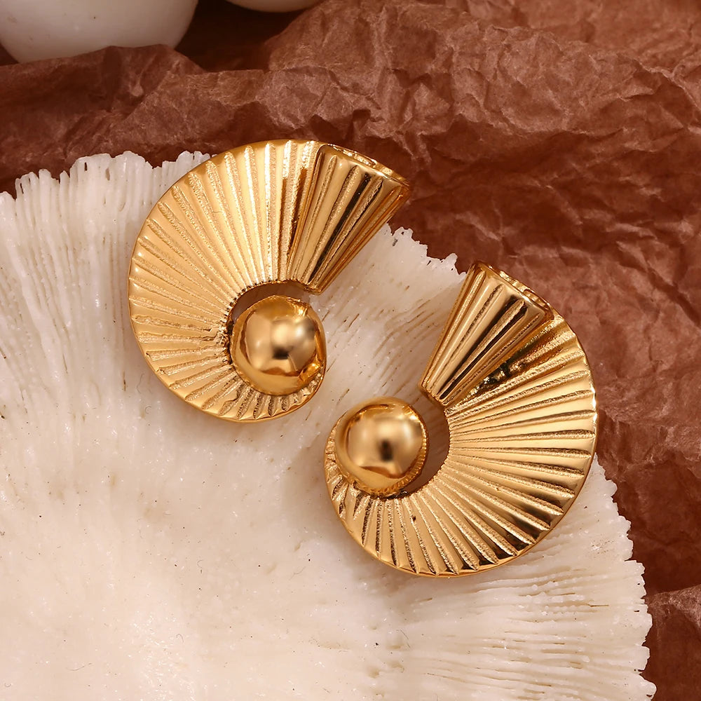 E.B.belle-pendientes en forma de abanico en espiral de bola de acero inoxidable 316L, accesorios chapados en oro de 18K, joyería creativa