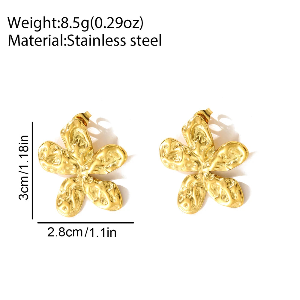 Pendientes de acero inoxidable para mujer, aretes brillantes cóncavos con flor botánica Vintage, joyería para uso diario