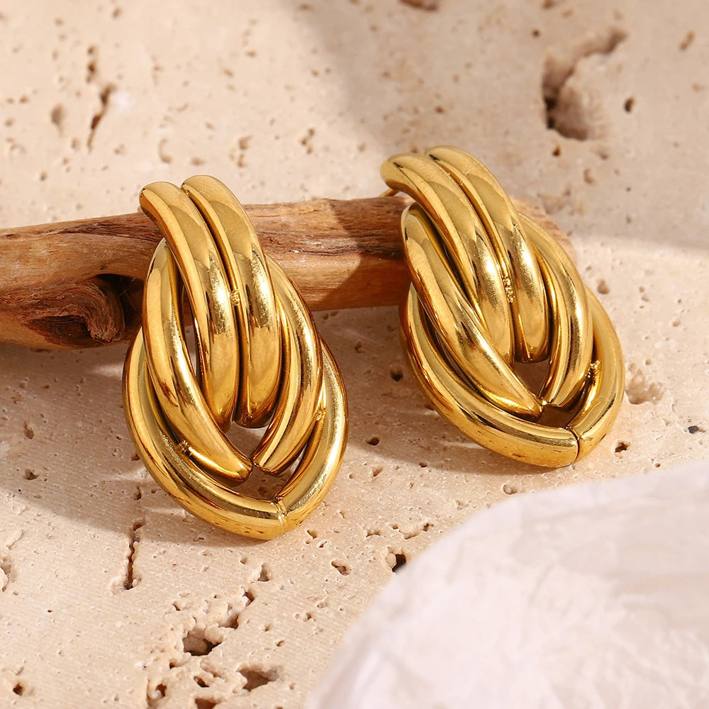 E.B.belle-pendientes pequeños con forma ovalada para mujer, aretes pequeños chapados en oro de 18k, de acero inoxidable, para fiesta, regalo de joyería