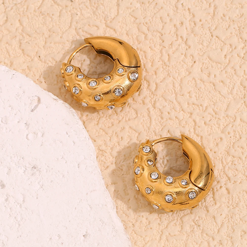 E.B.belle-pendientes redondos irregulares de estilo Retro con diamantes de imitación, joyería de acero inoxidable chapada en oro de 18 quilates, resistentes al agua para fiesta de mujer
