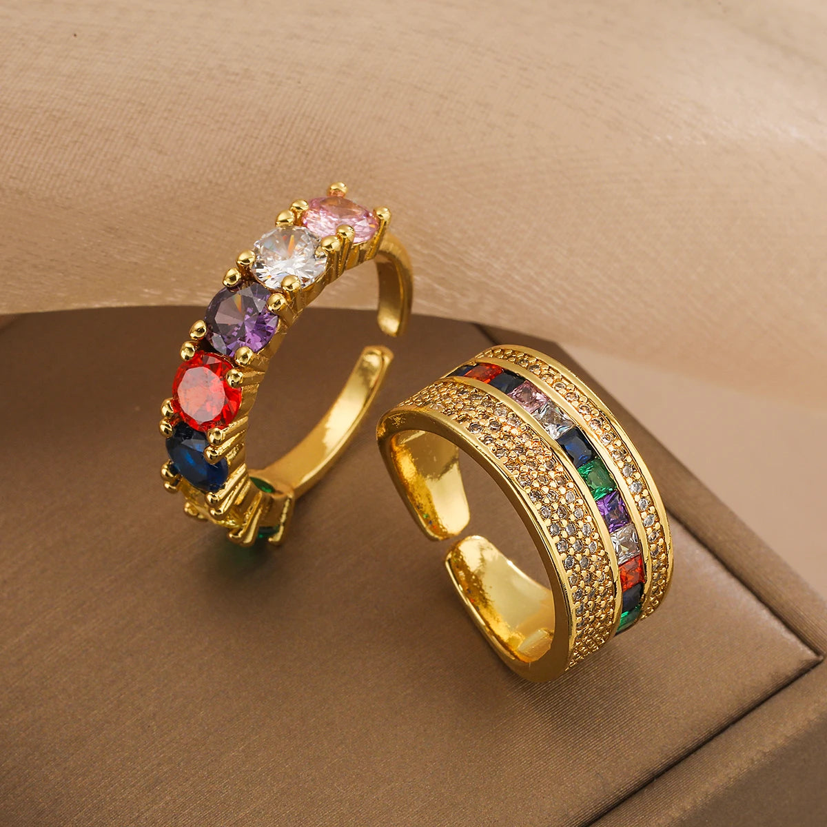 Anillo de banda ajustable de circonita cúbica elegante francesa glamurosa para mujeres y niñas, joyería exquisita de boda para fiesta de Dama