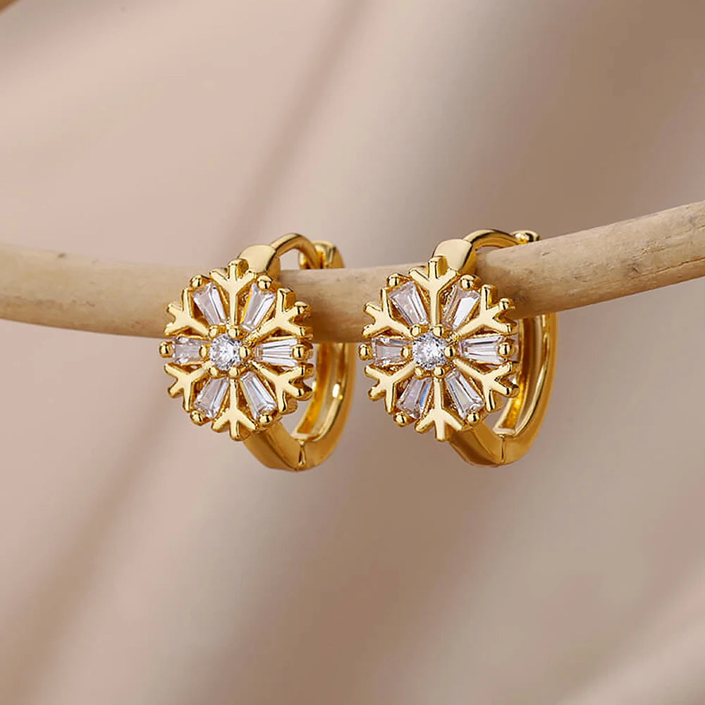 Pendientes de copo de nieve para mujer, pendientes de acero inoxidable de Color dorado, tendencia 20224, joyería estética de flores de lujo para las orejas, envío gratuito