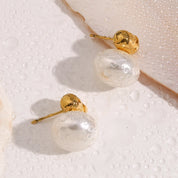 E.B.belle-pendientes de perlas de imitación de Color dorado sin deslustre, aretes de estilo minimalista para mujeres y niñas elegantes, resistentes al agua
