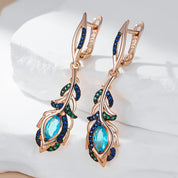 Pendientes largos Kinel de gota de flor de circón Natural azul intenso para mujer 585 chapado en oro rosa y negro joyería diaria de fiesta Vintage