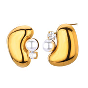 Pendientes gruesos de perlas de imitación de circón para mujer, aretes geométricos de acero inoxidable, regalo de joyería de Navidad y boda resistente al agua