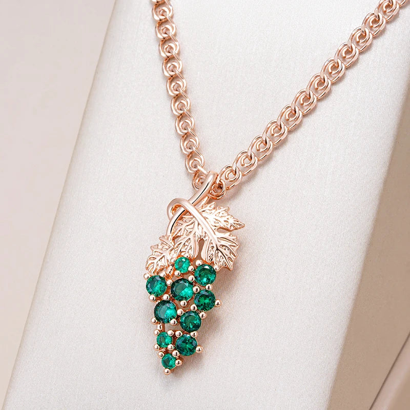 Kienl-collar largo con colgante de uva para mujer, circonita Natural verde brillante, Color oro rosa 585, joyería étnica para uso diario de novia