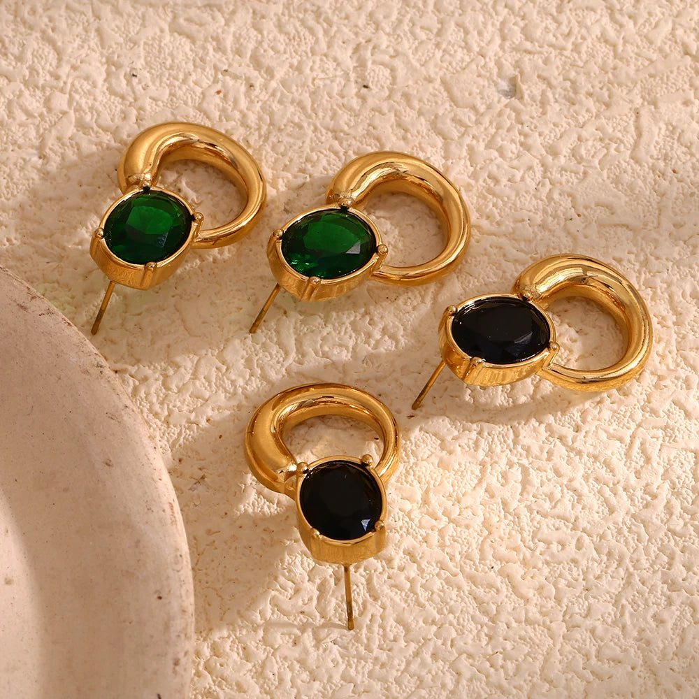 E.B.belle-pendientes de circonita verde con forma ovalada, estilo clásico, chapado en oro de 18 quilates, joyería de oreja de acero inoxidable para fiesta para mujer