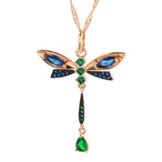 Kinel-collar con colgante de libélula de circón Natural para mujer, joyería fina Vintage chapada en oro rosa y negro, color azul intenso, 585