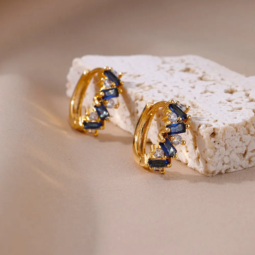 Pendientes de circón azul para mujeres y niñas, novedad en pendientes de aro de acero inoxidable, joyería de boda de lujo de tendencia 20224, envío gratis