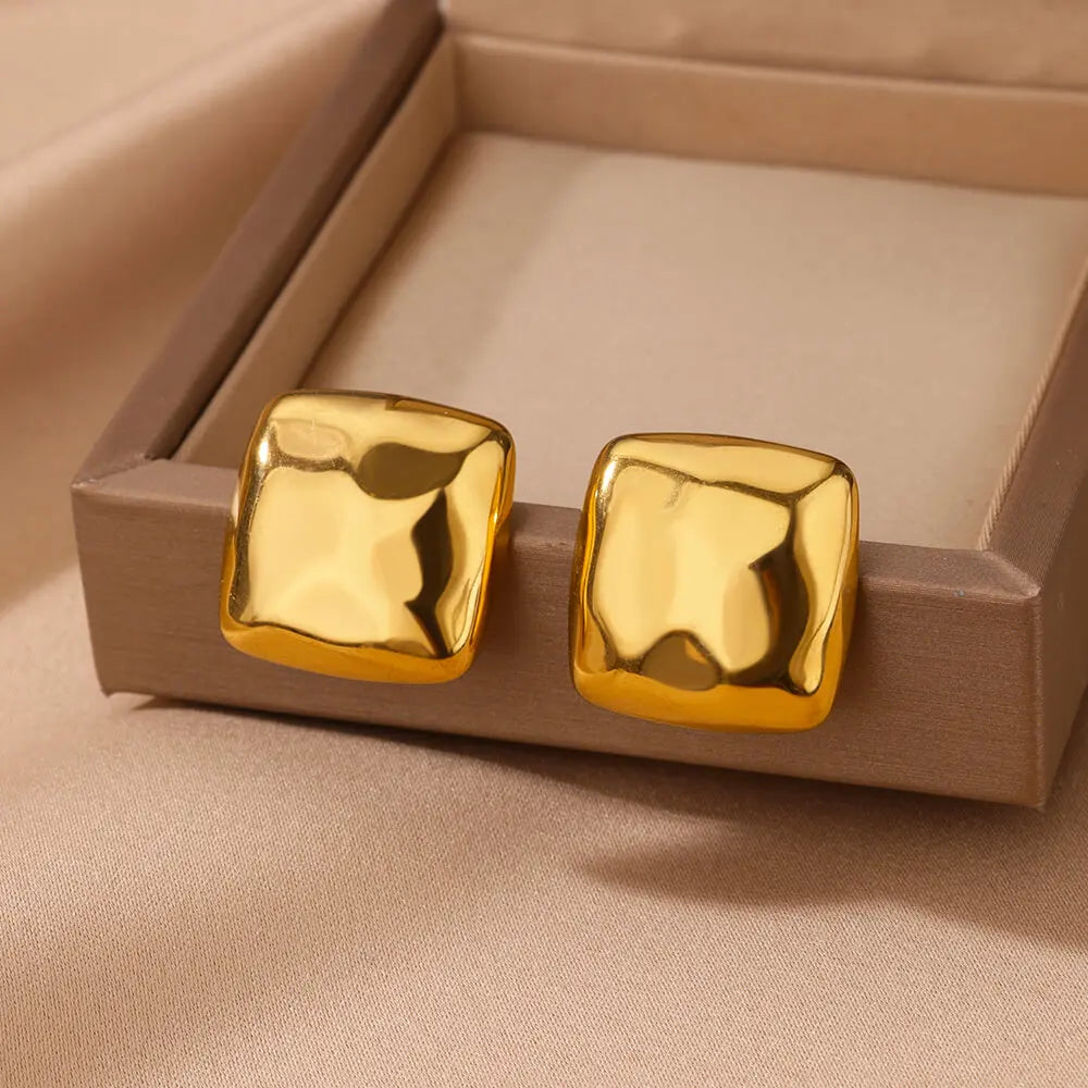 Pendientes cuadrados de acero inoxidable para mujer, pendiente Piercing geométrico Vintage de Color dorado, regalo de joyería para fiesta y boda 2024