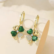 Pendientes colgantes de trébol ligeros de lujo para mujer, aretes elegantes de Metal de cristal de circón brillante, joyería fina de moda 2024