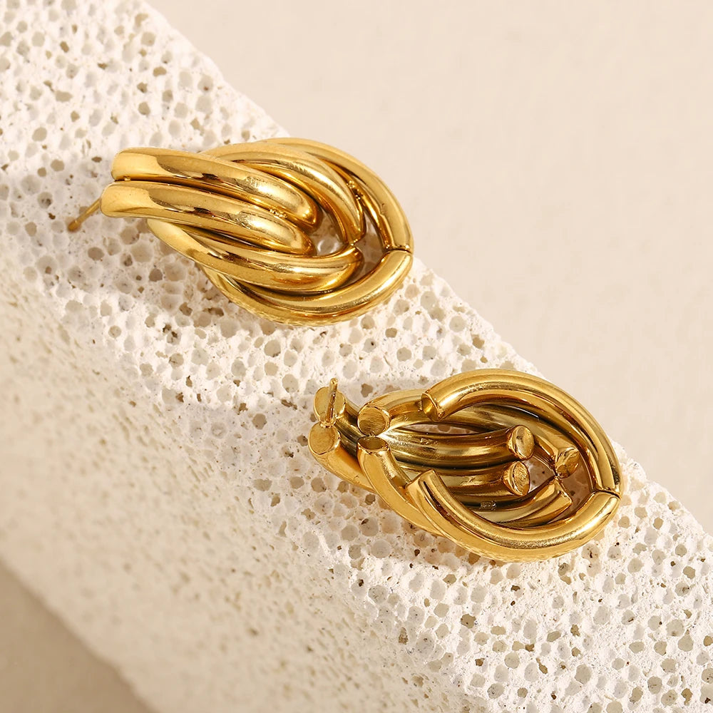 E.B.belle-pendientes pequeños con forma ovalada para mujer, aretes pequeños chapados en oro de 18k, de acero inoxidable, para fiesta, regalo de joyería