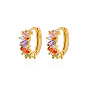 Pendientes de aro de circonia cúbica de arcoíris para mujer, aretes redondos de acero inoxidable chapados en oro, regalos de joyería de lujo 2023